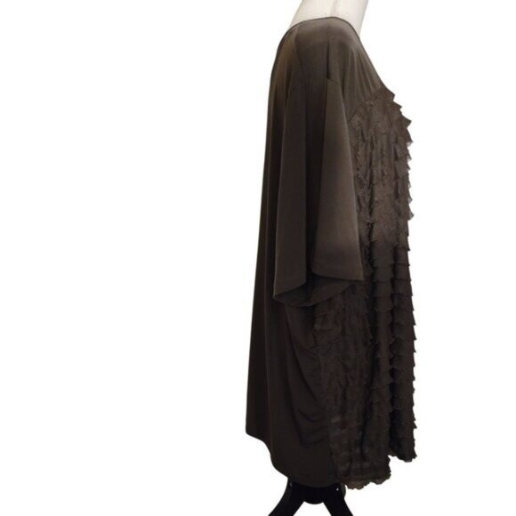 Maggie Barnes Women's Ruffled OLIVE GREEN Tunic Top 4X (30/32) Polyester/Spandex - Picture 6 of 8